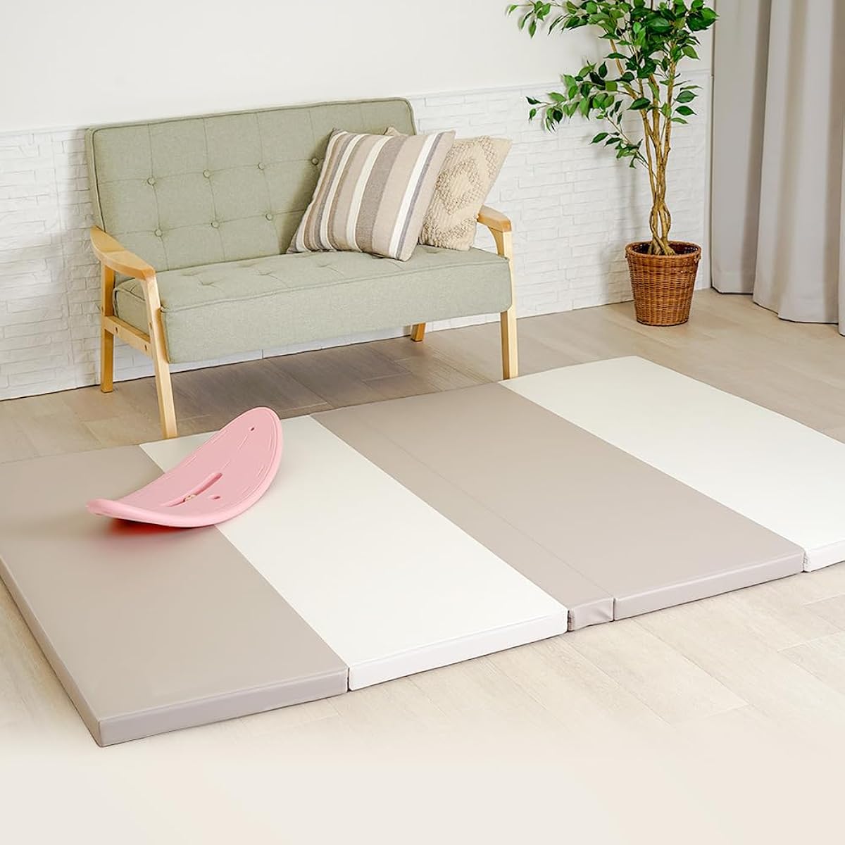 Ange Smile Baby Mat, Foldable, Seamless Play Mat, 200 x 160, Thickness 4cm, Easy to Clean, For Babies and Children, Waterproof, Soundproof, Compatible with Floor Heating, Lightweight, Shock Absorbing, Alternating White x Gray