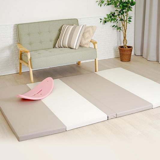 Ange Smile Baby Mat, Foldable, Seamless Play Mat, 200 x 160, Thickness 4cm, Easy to Clean, For Babies and Children, Waterproof, Soundproof, Compatible with Floor Heating, Lightweight, Shock Absorbing, Alternating White x Gray