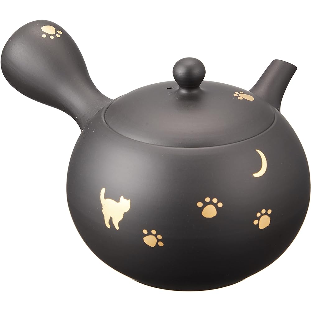Tokoname Ware Teapot 2-167 Shokei Moon and Cat Walk Tea Set Tea Pot 200ml, Sencha Bowl 40ml Tea Set Made in Japan Wooden Box T2029