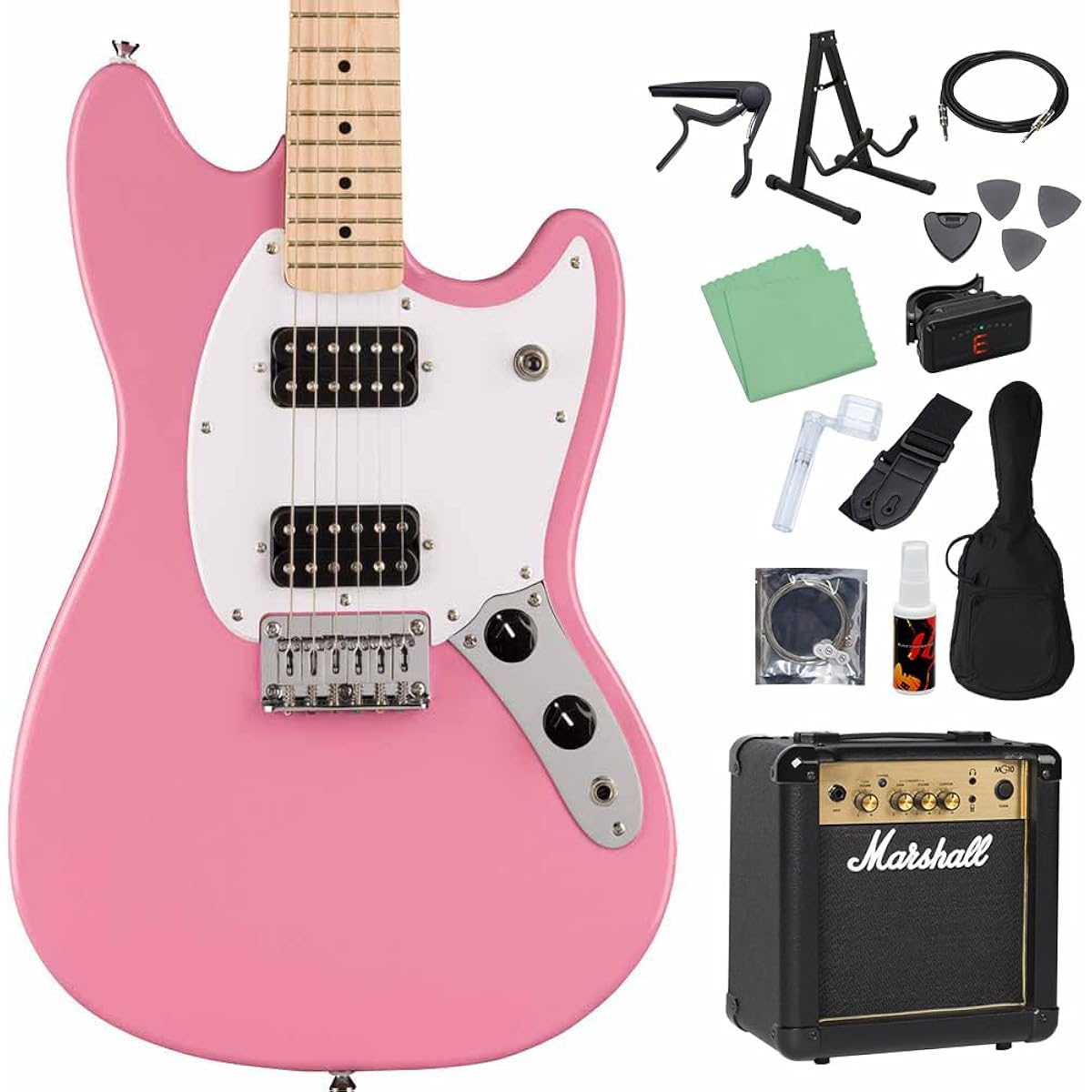 Squier by Fender SONIC MUSTANG HH Flash Pink Electric Guitar Beginner 14-piece Set [Includes MG10] Mustang Squier/Squier