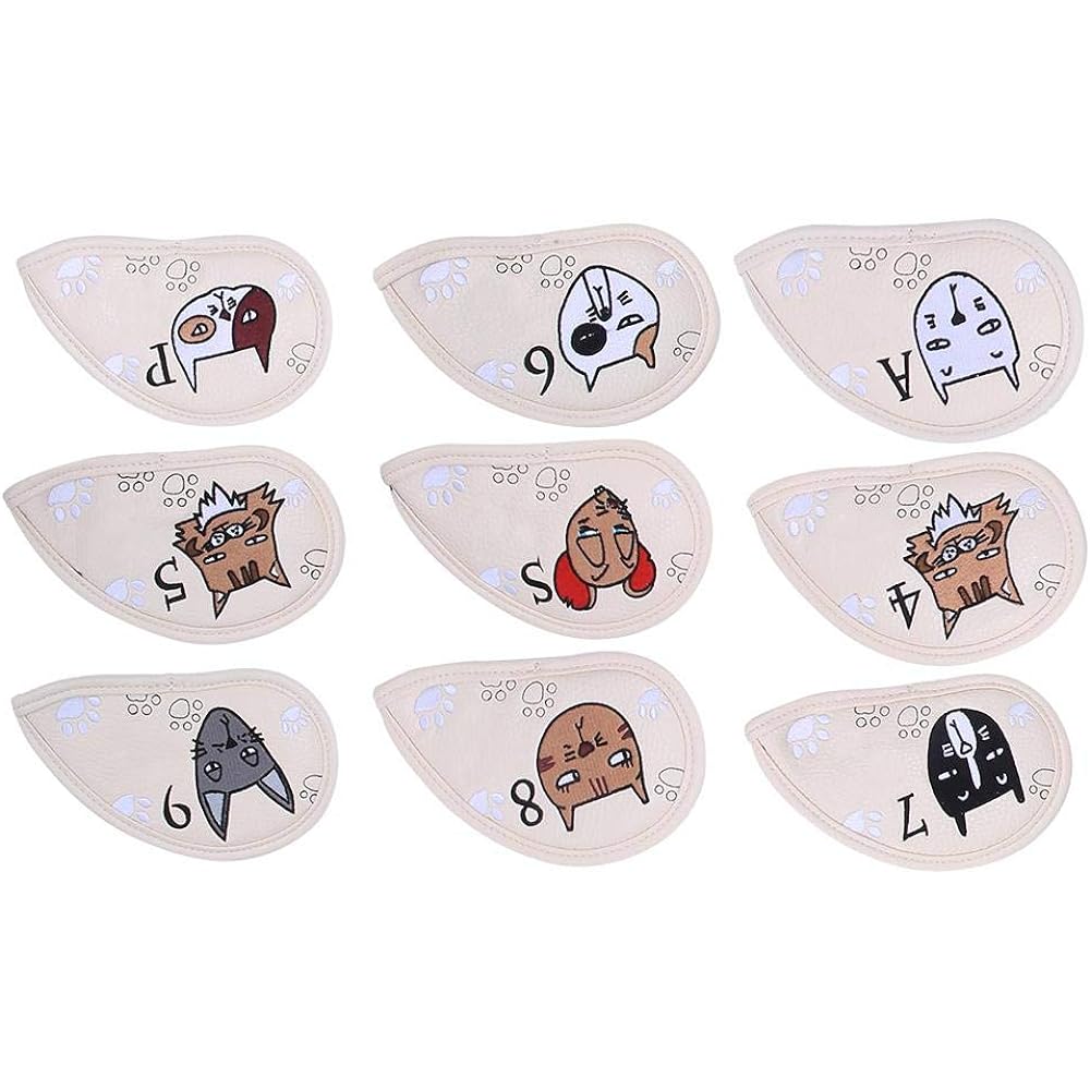 Golf Putter Head Cover Iron Club Head Cover Embroidery Waterproof 9PCSPU Leather (Dark_Beige)