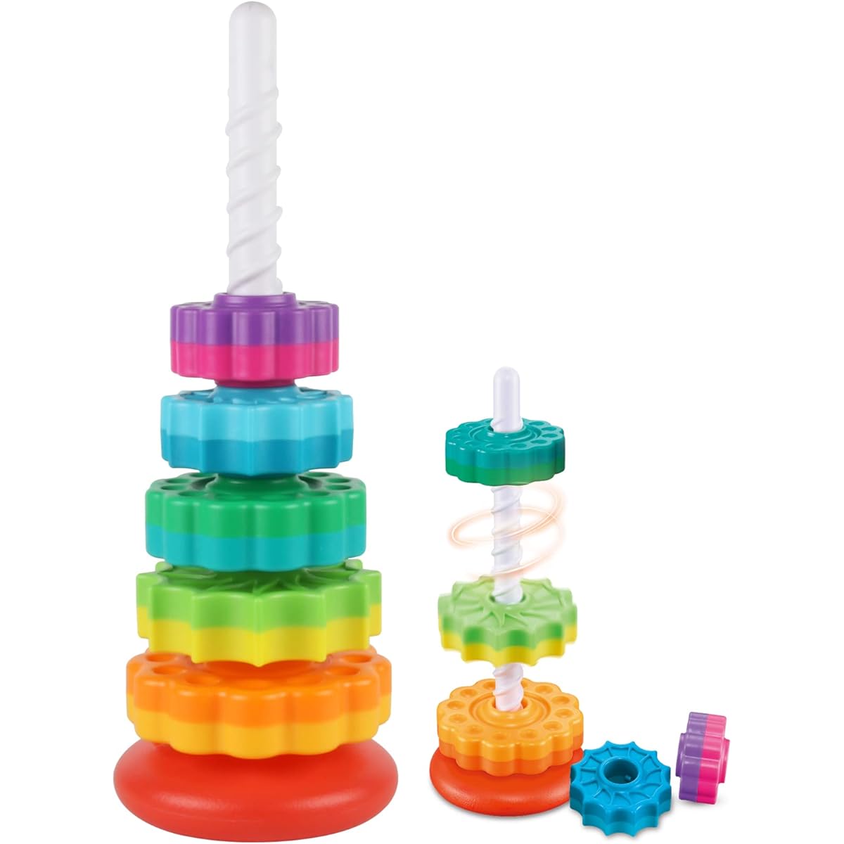JUXUE Baby Spinning Stacking Toys for Toddlers 1-3, Rainbow Ring Stacker Montessori Toys for Babies 6-12 Months, 1 2 3 One Ye