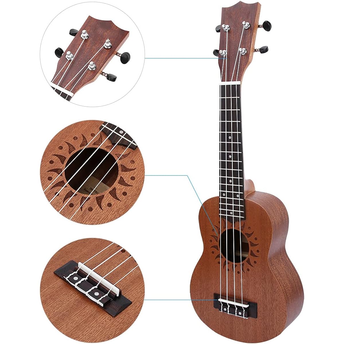 Ukulele for Beginners 21 Inch Sapele Ukulele 4 String Hawaii Guitar Musical Instrument Kids Guitar Ukulele Kids Beginner (Silde)
