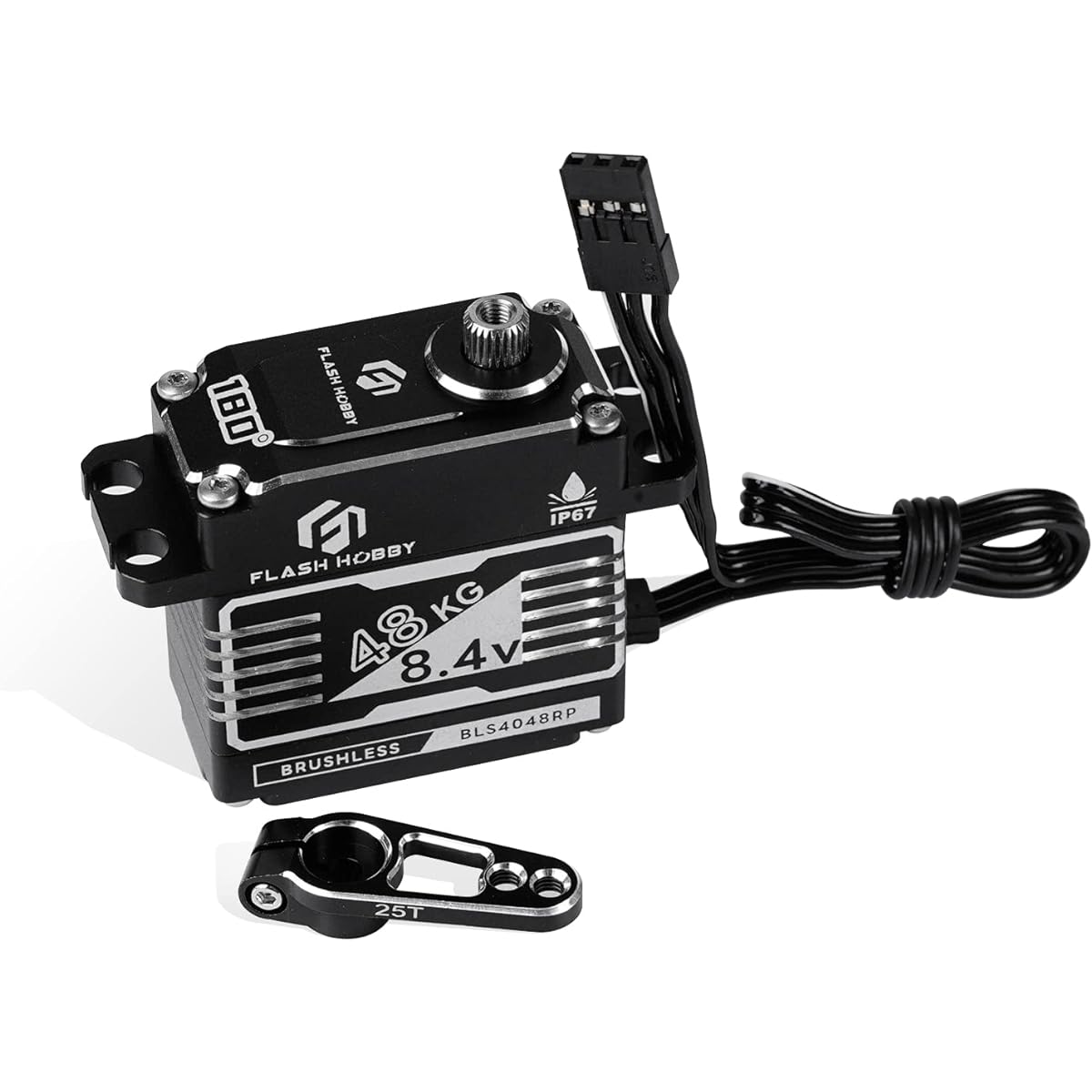 48kg High Torque Servo RC Brushless Servo with Full Metal Helical Gear IP67 Waterproof Servo Compatible with Sanwa SSR / NB4 / Futaba for 1/8 1/10 Scale RC Crawler Car Truck Robot Parts (180°)