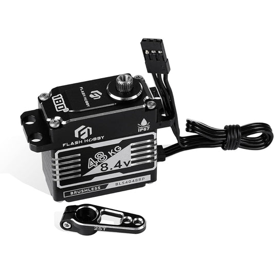48kg High Torque Servo RC Brushless Servo with Full Metal Helical Gear IP67 Waterproof Servo Compatible with Sanwa SSR / NB4 / Futaba for 1/8 1/10 Scale RC Crawler Car Truck Robot Parts (180°)