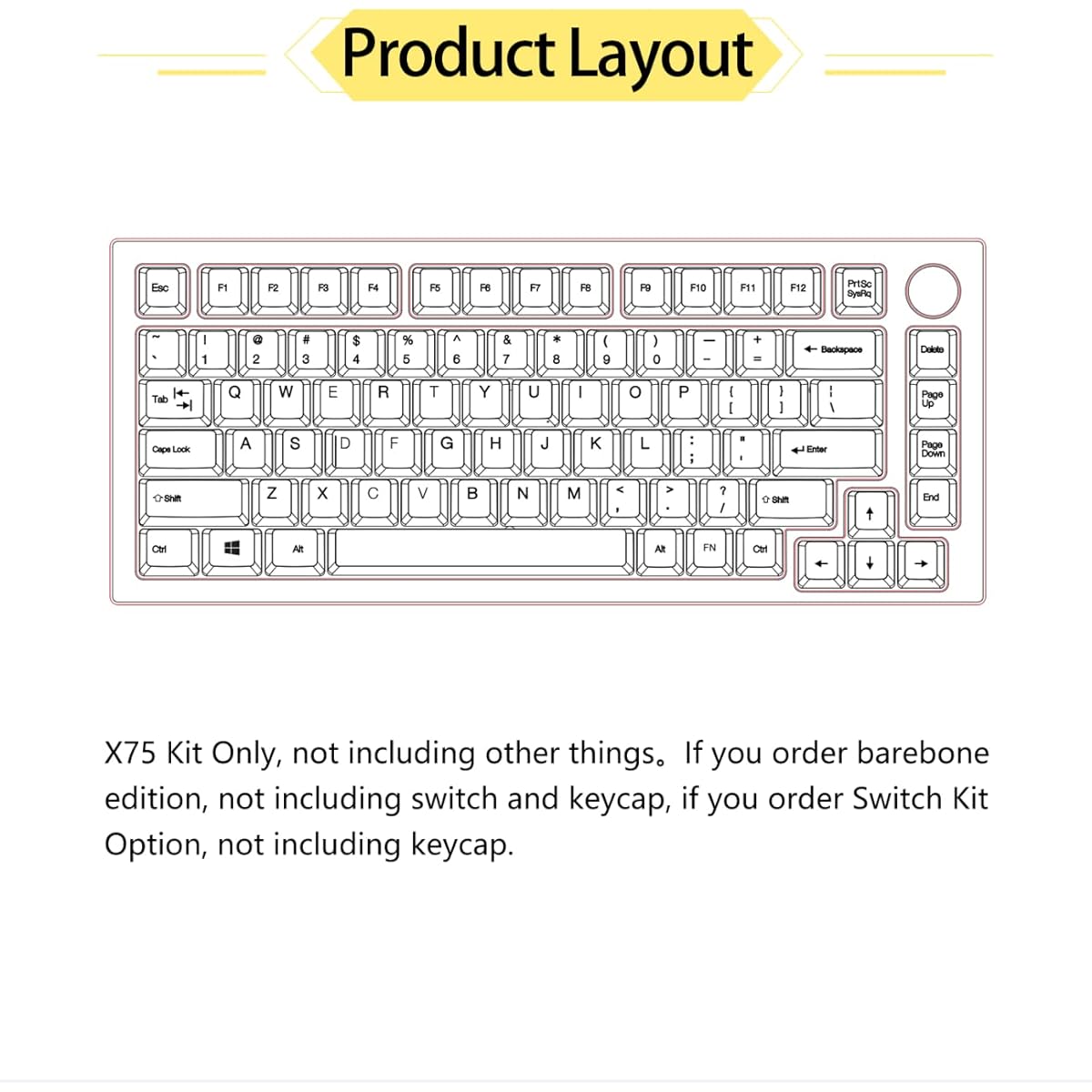 KPREPUBLIC NextTime X75 75% Gasket Mechanical Keyboard Kit PCB Hot-Swappable Switch Lighting Effect RGB Switch LED Type-c Next Time 75 (X75 Yellow Barebone Kit x1)