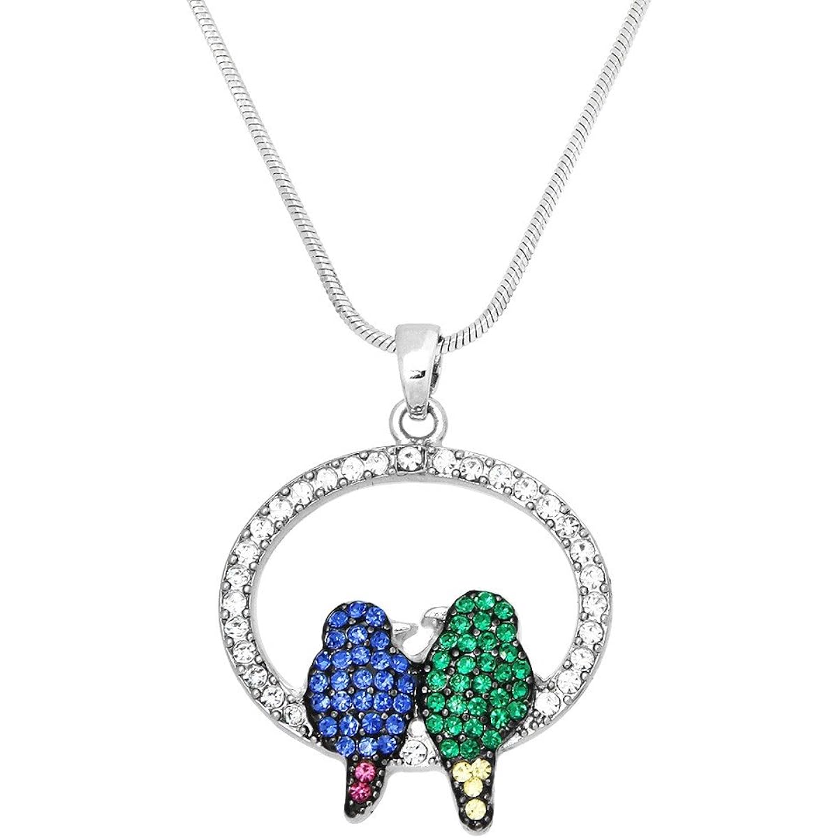 lIAVY's Parakeet Parrot Charm Pendant Fashionable Necklace - Sparkling Crystal - 17" Snake Style Chain - Unique Gift, Souvenir