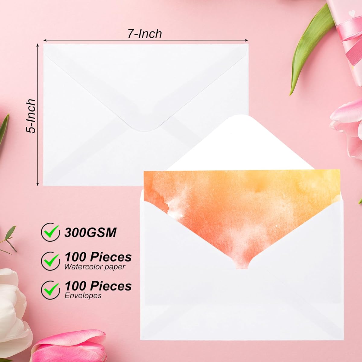 PATIKIL Set of 50 Pure Cotton Watercolor Cards 140lb/300GSM with Envelopes for Art Painting, Creative Thank You Cards, 5x7 Inch
