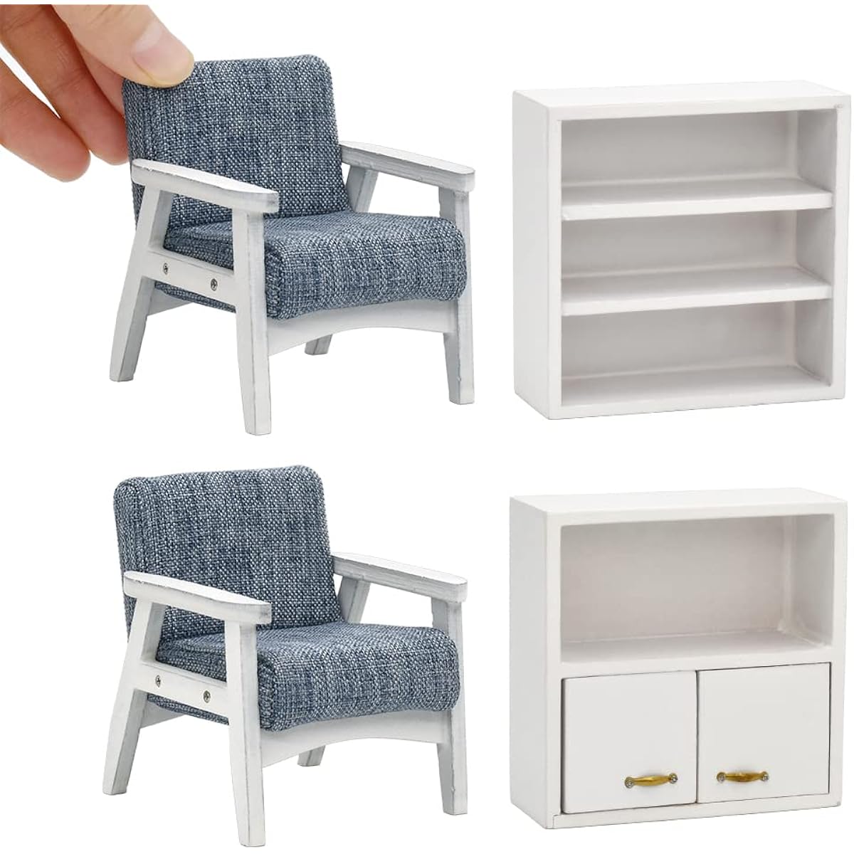 iLAND Dollhouse Furniture 1/12 Scale Dollhouse Living Room Set (Sky Blue Armchair & Cabinet)