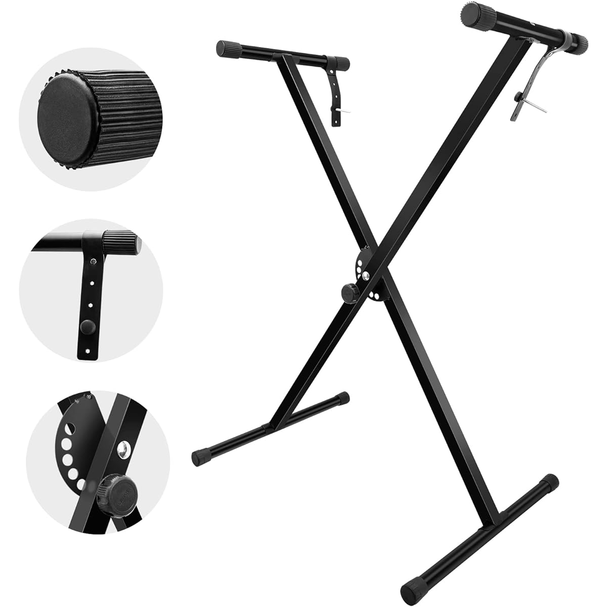MUZNOTE Adjustable Keyboard Stand, Single X Piano Stand with Locking Straps, 6 Height Adjustments for 61, 76, 88 Keys