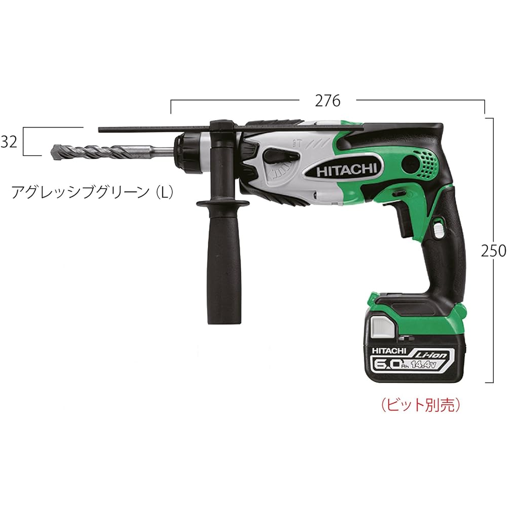 HiKOKI Former Hitachi Koki 14.4V Cordless Rotary Hammer Drill Rechargeable Green Battery and Charger Sold Separately DH14DSL(NN) Main Unit Only