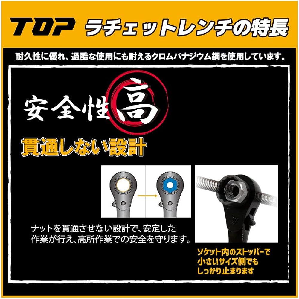Top (TOP) Short ratchet wrench 17x21mm Curved body color Wine red *6 pieces RM-17x21S Tsubame-Sanjo Made in Japan
