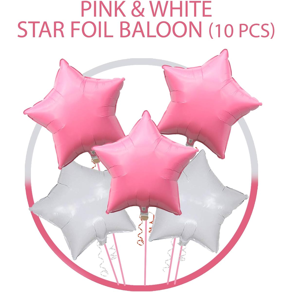 Party Propz 10pcs 18" Pink and White Star Foil Balloons for Birthday/Anniversary/Wedding Party Decorations