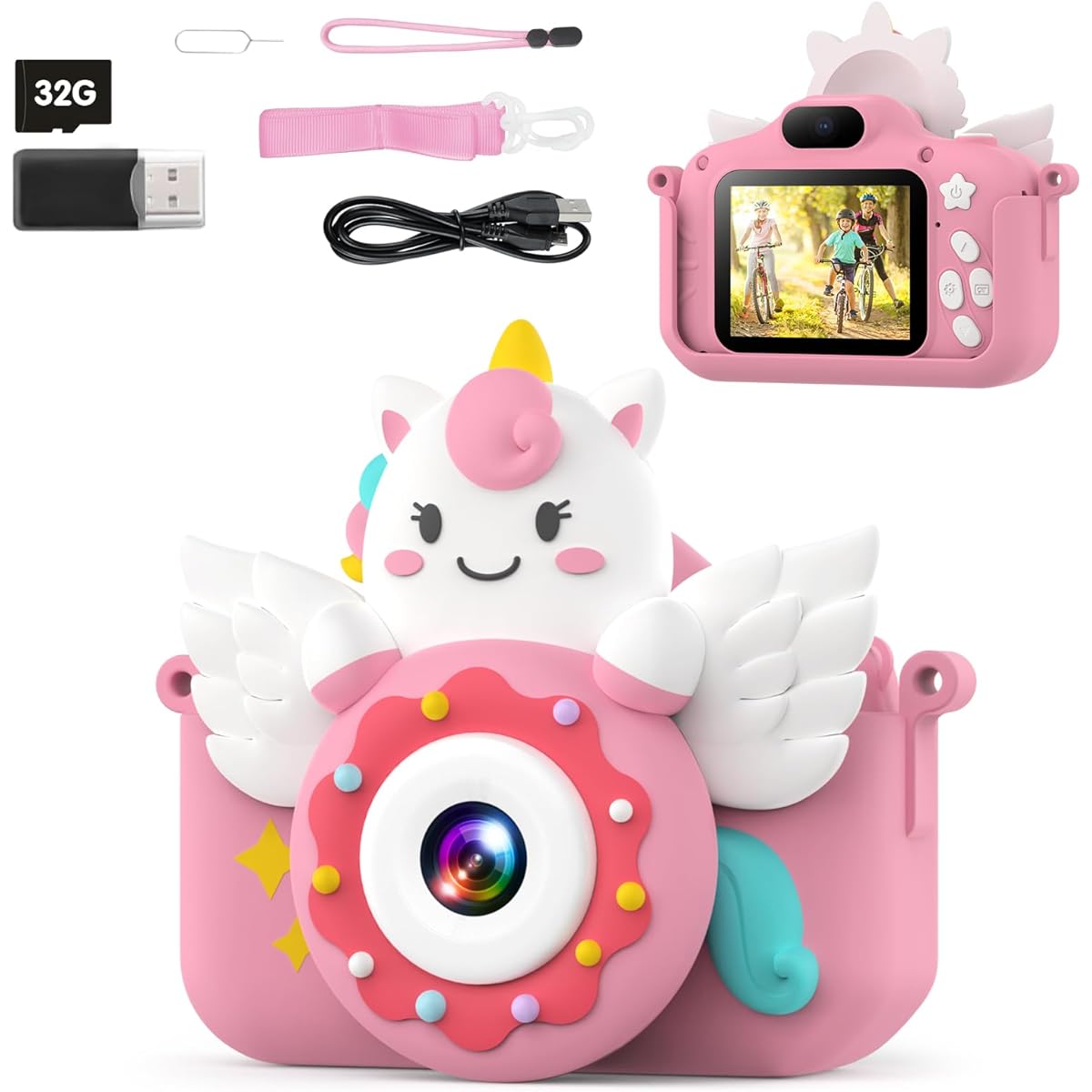 TIATUA Kids Camera for Girls & Boys, Toddler Camera Toys for Age 3-12 Kids with 32GB Card & Dual Lens, Digital Camera for Kids Fun Birthday & Christmas Gifts (Pink)