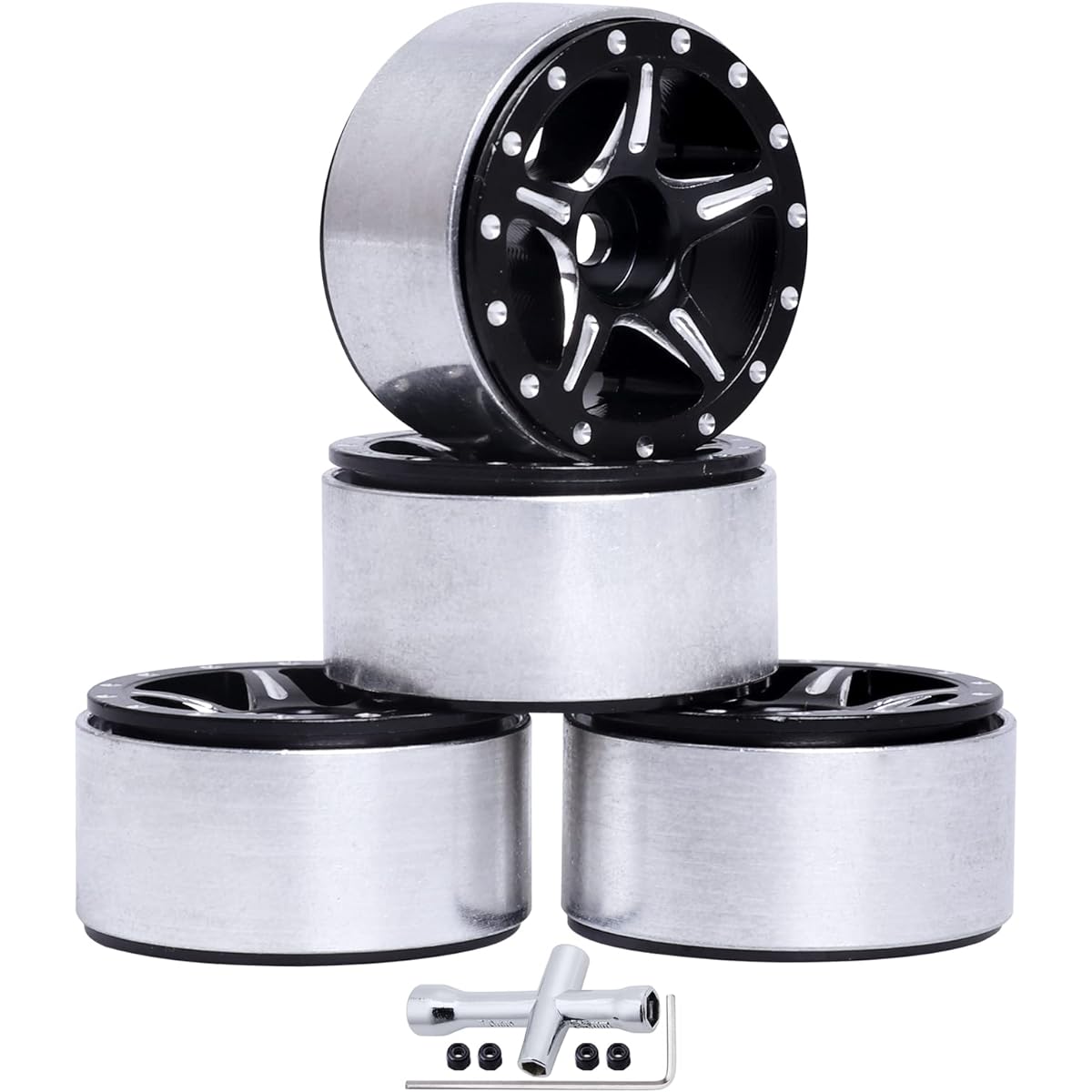 CNC Aluminum 1" Beadlock Wheels for Axial SCX24 1/24 Deadbolt RC Crawler Truck Upgrade Parts (Type 2)