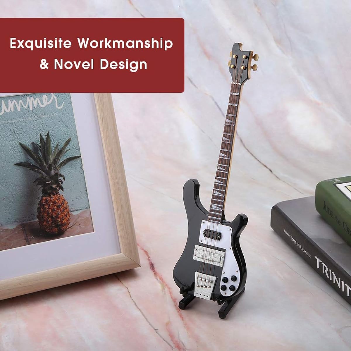 HURRISE Miniature Bass Miniature Musical Instrument Resistant Miniature Guitar Musical Model Elegant Home Office Decoration