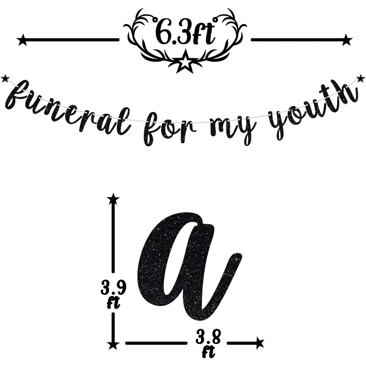 Black Glitter Funeral My Youth Banner Death to My Youth/Here Lies Your Youth Banner 30 Years Old 40 Years Old Men Women Women Birthday Party Decorations