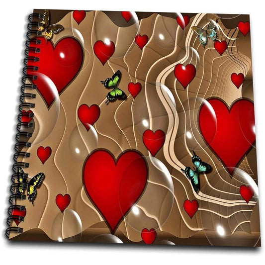 3dRose db_167055_2 Party Hearts with Butterflies Red Love Memory Book 12x12 Inch