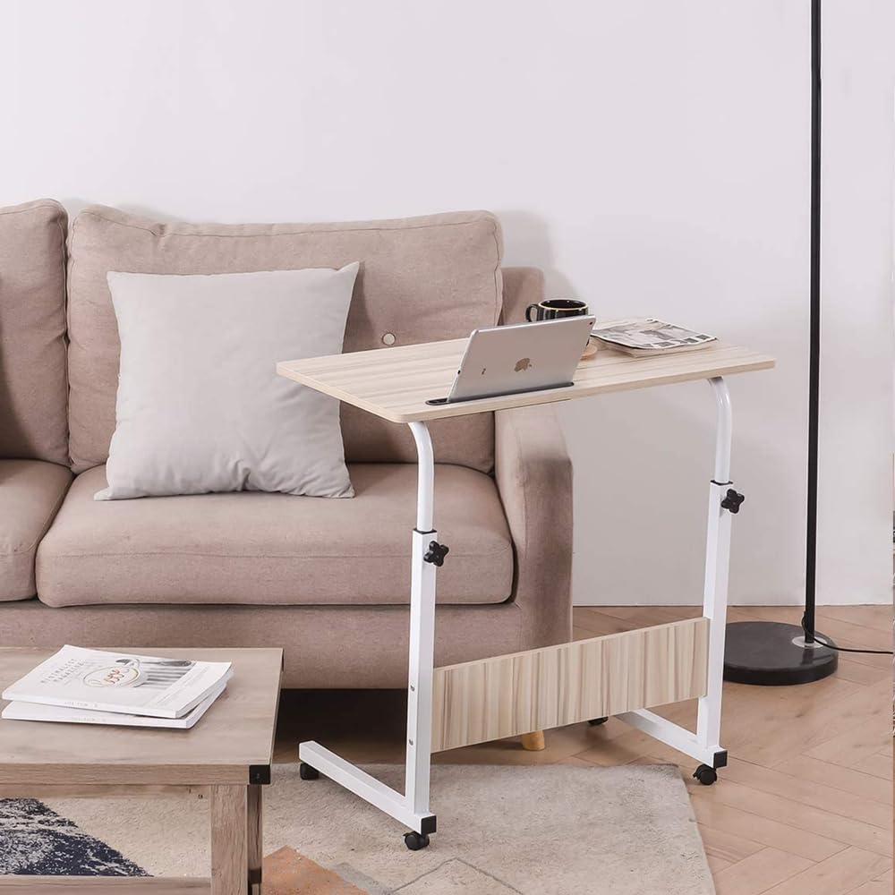 Bidesen Side Table with Casters Height Adjustment 71~90cm Width 80cm x Depth 40cm U-shaped Elevating Table Mobile Table Bedside Table Stylish Nursing Table Work Desk New in 2023 (Width 80cm)