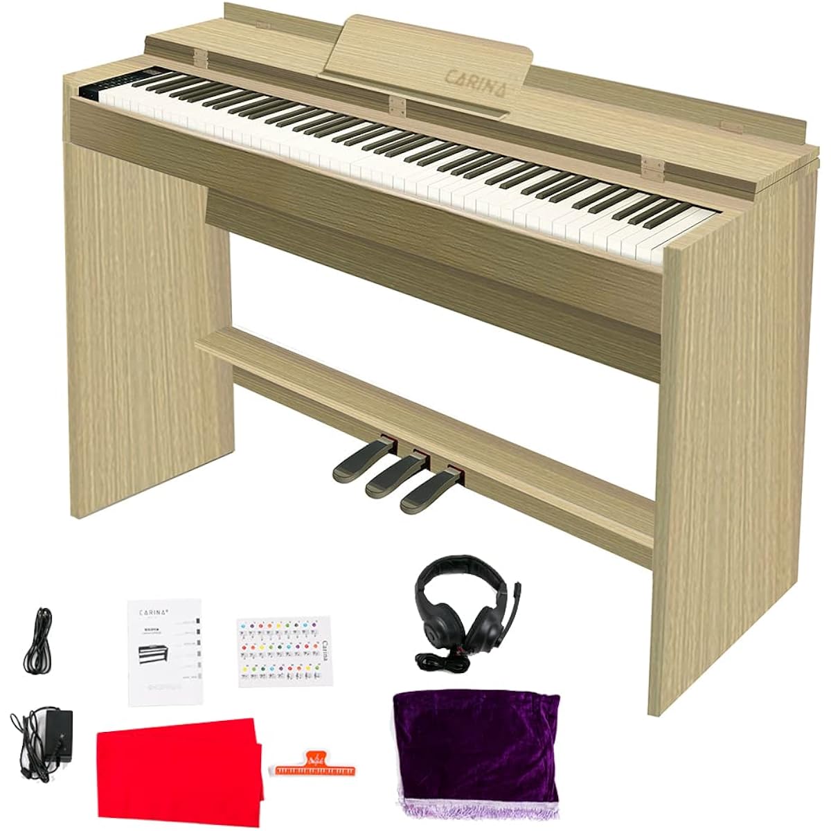 Carina Electronic Piano 88 Keyboard Hammer Action Keyboard 3 Pedal Wooden Stand (Beige)