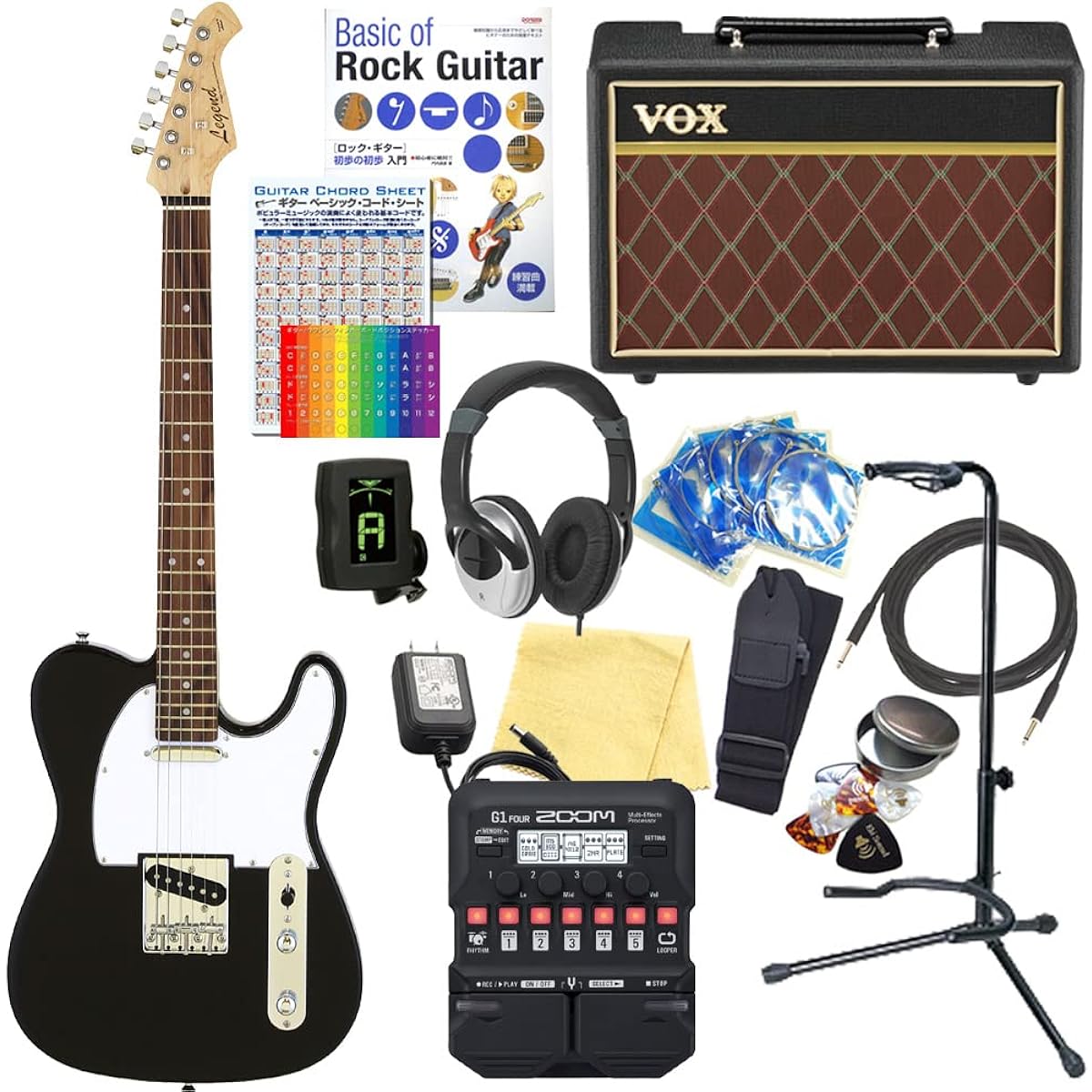 Electric Guitar Beginner Set Telecaster Type 18-piece Set with VOX Amplifier Legend LTE-Z BK/R [ZOOM G1Four Multi-Effects Included]