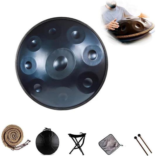 9 Notes Handpan Drum, 22 Inch D Minor 440HZ Harmonic Percussion with Soft Handpan Bag, 2 Handpan Drum Test Mallets, Hand Drum Stand, for Sound Healing, Personal Meditation, Yoga
