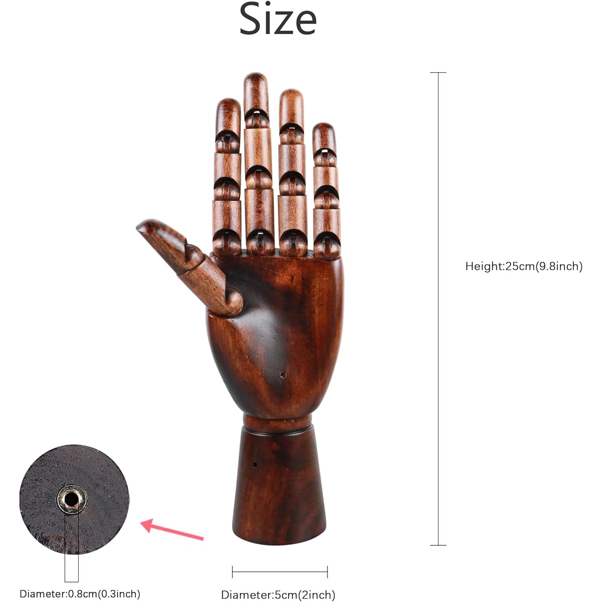 Ladies Display Wooden Hand Mannequin for Nails for Women Ancient Dark Red Mannequin Left Hand Jewelry Sunglasses Holder 26cm Left Hand