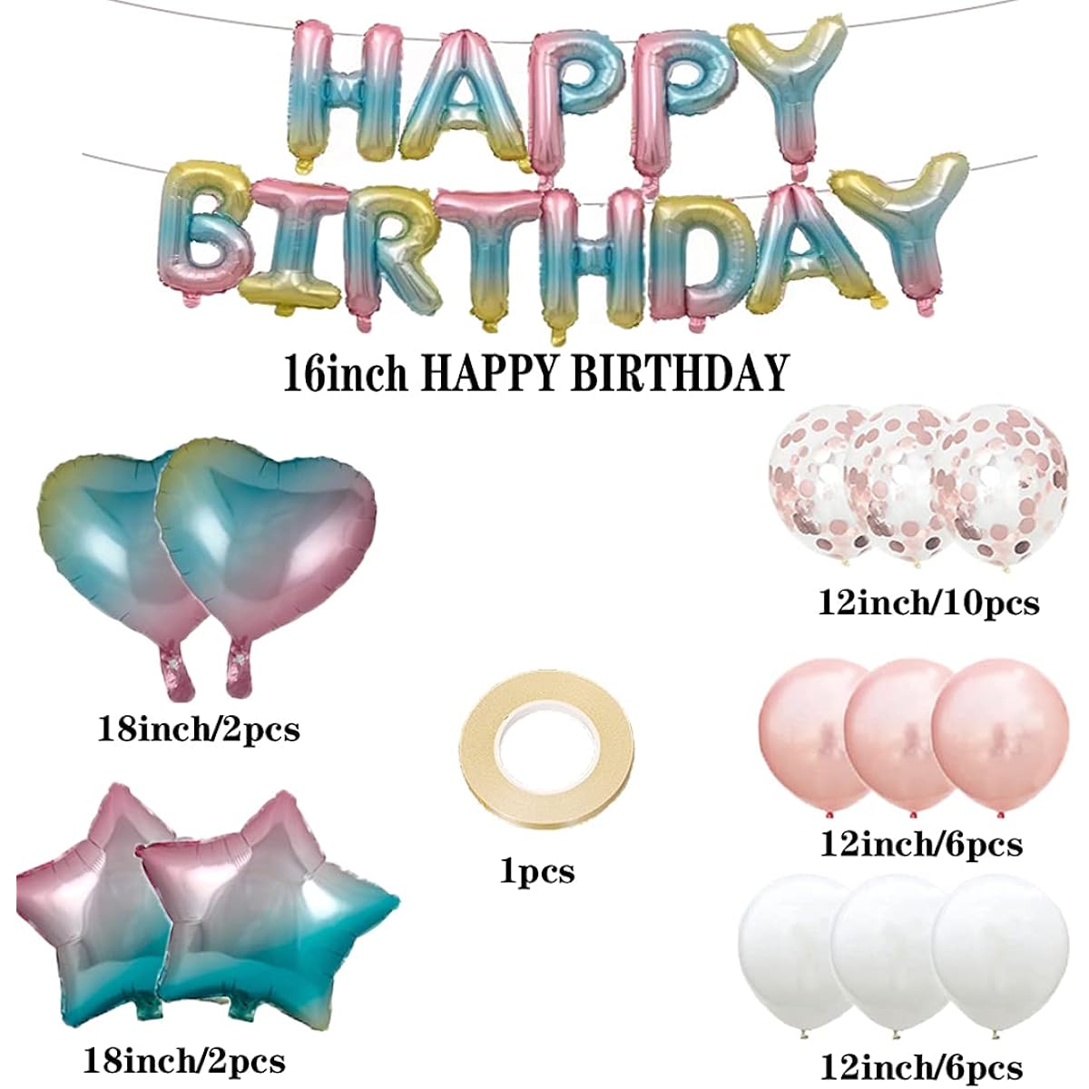 16th Birthday Balloons 16th Birthday Decorations Rainbow Balloons 16th Birthday Party Supplies Number 16 Foil Mylar Balloons Latex Balloons Gifts for Girls Boys Women Men