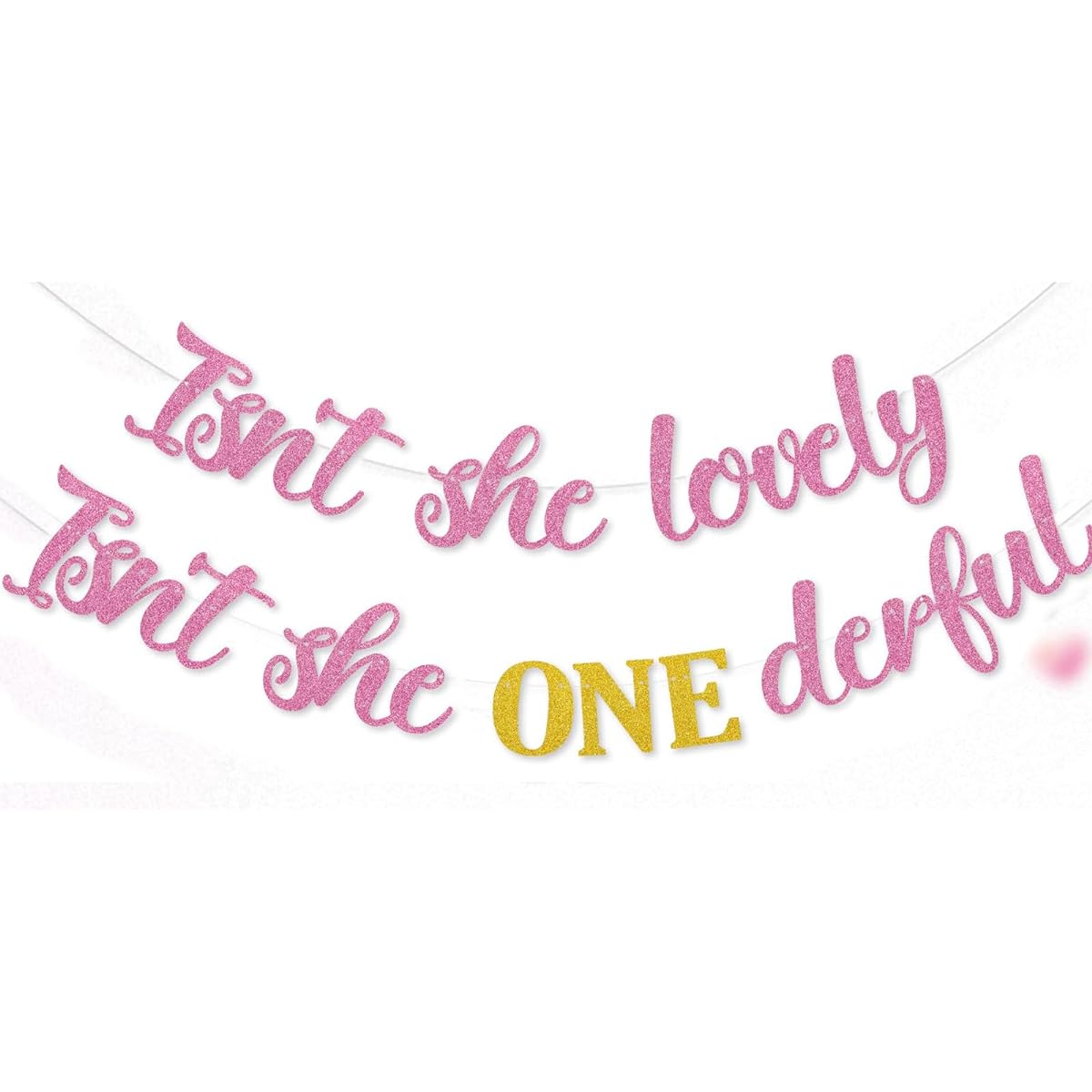 Isn't She Lovely Isn't She Oneederful Banner Baby Girl First Birthday Party Decoration 1 Year Old Pink & Gold Glitter Garland with Gut Boho Theme Favors