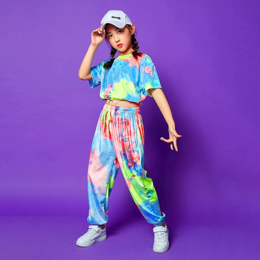 [LOLANTA] Kids' Dance Costume, Hip Hop, Belly Button Setup, Girls' Jersey, Top and Bottom, Tops, Pants, Flashy Hiphop Girls' Dance Costume, Dancewear, Junior Jazz, Cheer Team, Performance Clothes, Gymnastics Clothes (110-180cm)…