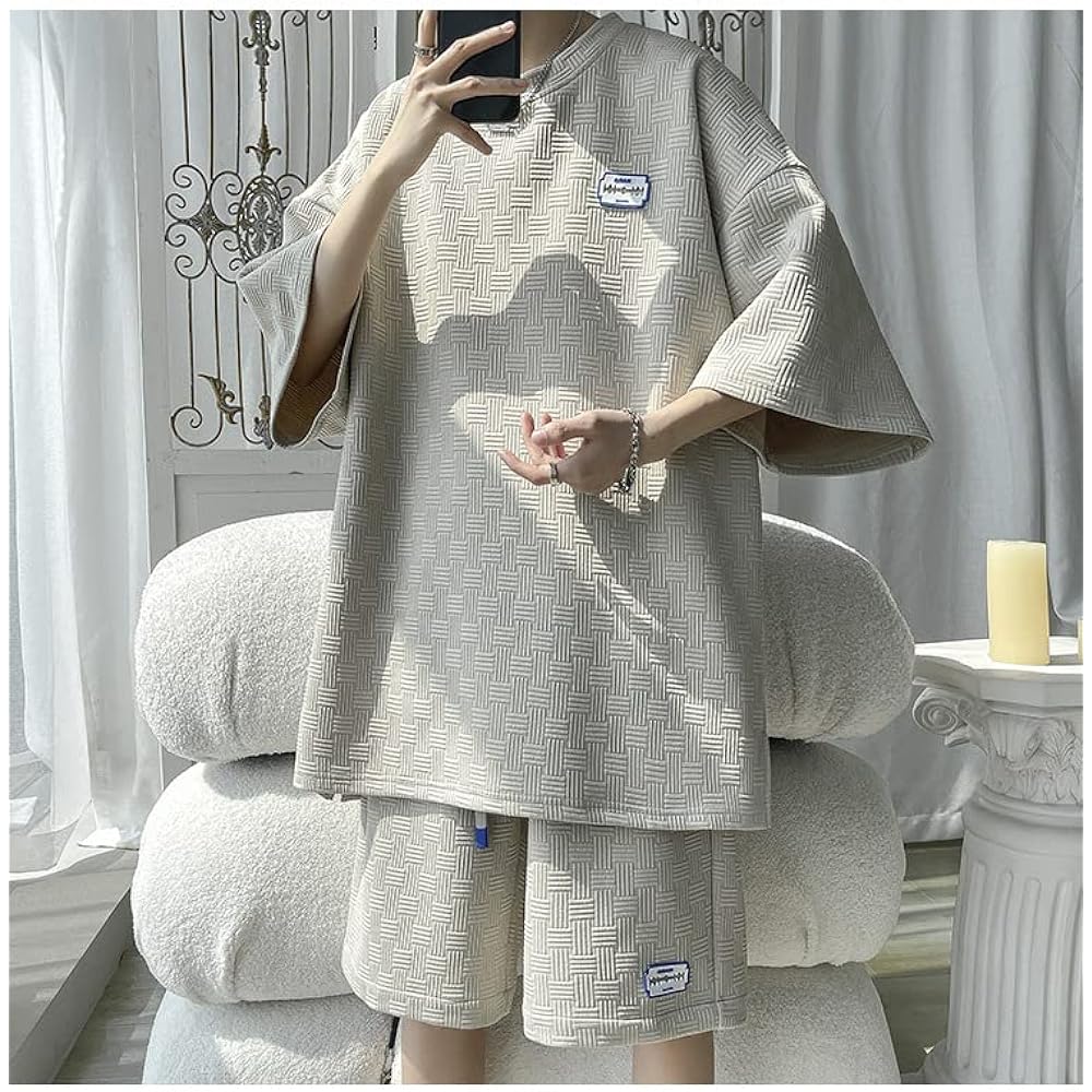 [ANGELCITY] Summer Setup Men's Large Size Sweat Jersey Short Sleeve Short Pants Top and Bottom Set T-Shirt Shot Pants 2 Piece Set Sportswear Room Wear Summer Clothes Training Sports Stylish L951