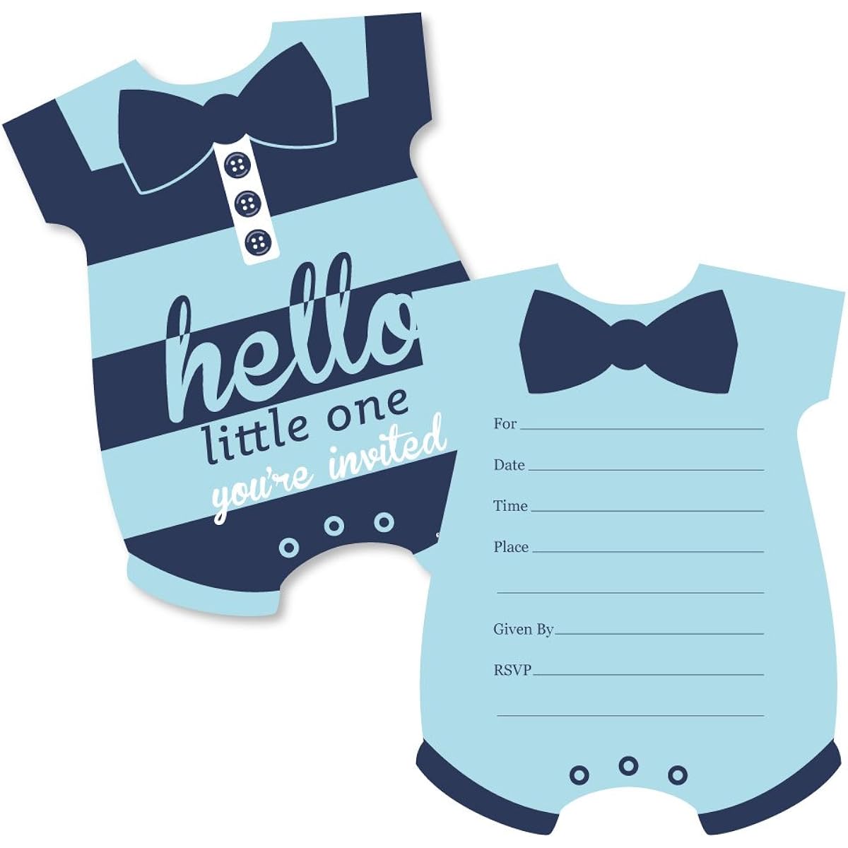Hello Little One - Blue and Navy - Shaped Fill-in Invitations - Boy Baby Shower Invitation Cards with Envelopes - Set of 12