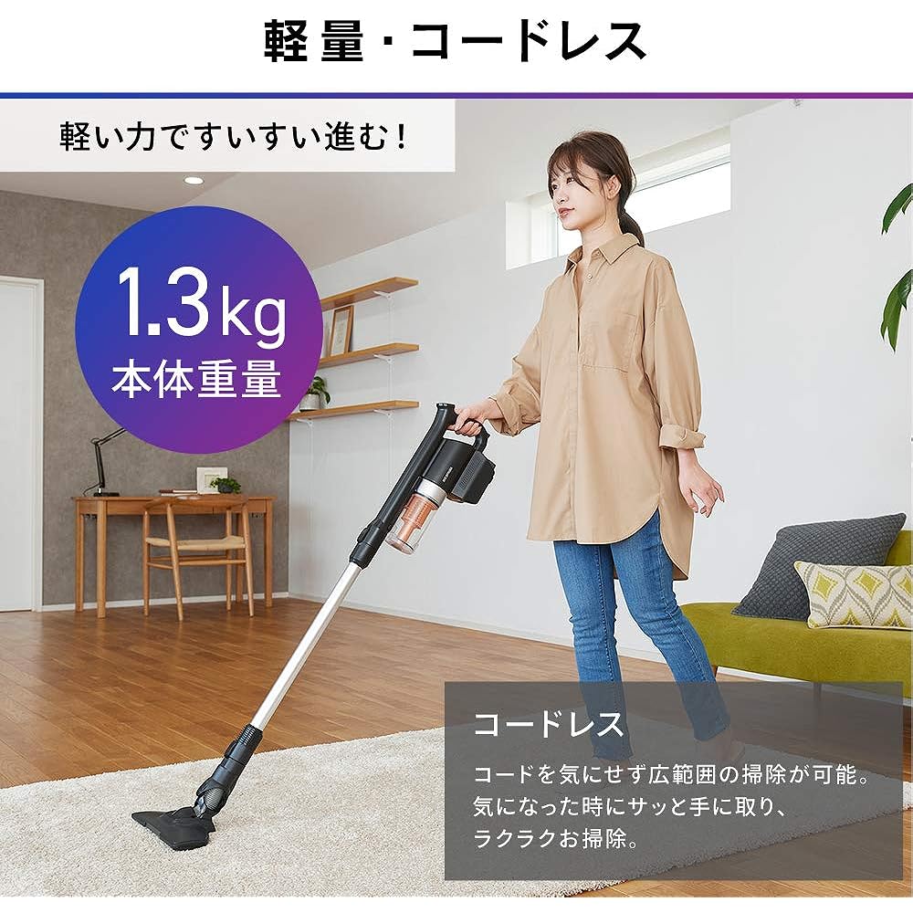 Iris Ohyama Vacuum Cleaner Cordless Handy Cyclone Stick Cleaner Lightweight 1.3kg 2WAY Quiet Ultra Thin Head Black SCD-140-B