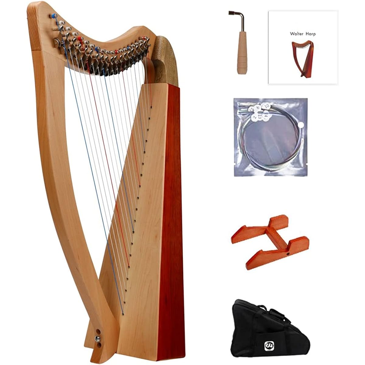 WowZza 19 String Lyre Harp, Chromatic Key Harp with Durable Bag, Tuning Wrench, Extra Strings, Support Frame, Perfect for Music Lovers, Beginners, Kids, Adults/No Pickup