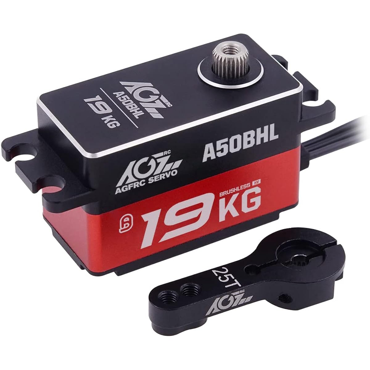 AGFRC 19KG Thin Programmable Digital Servo 0.073Sec High Speed Full Metal Gear Brushless Servo with 25T Metal Servo Horn for 1/10 RC Models Control Angle 180°(A50BHL)