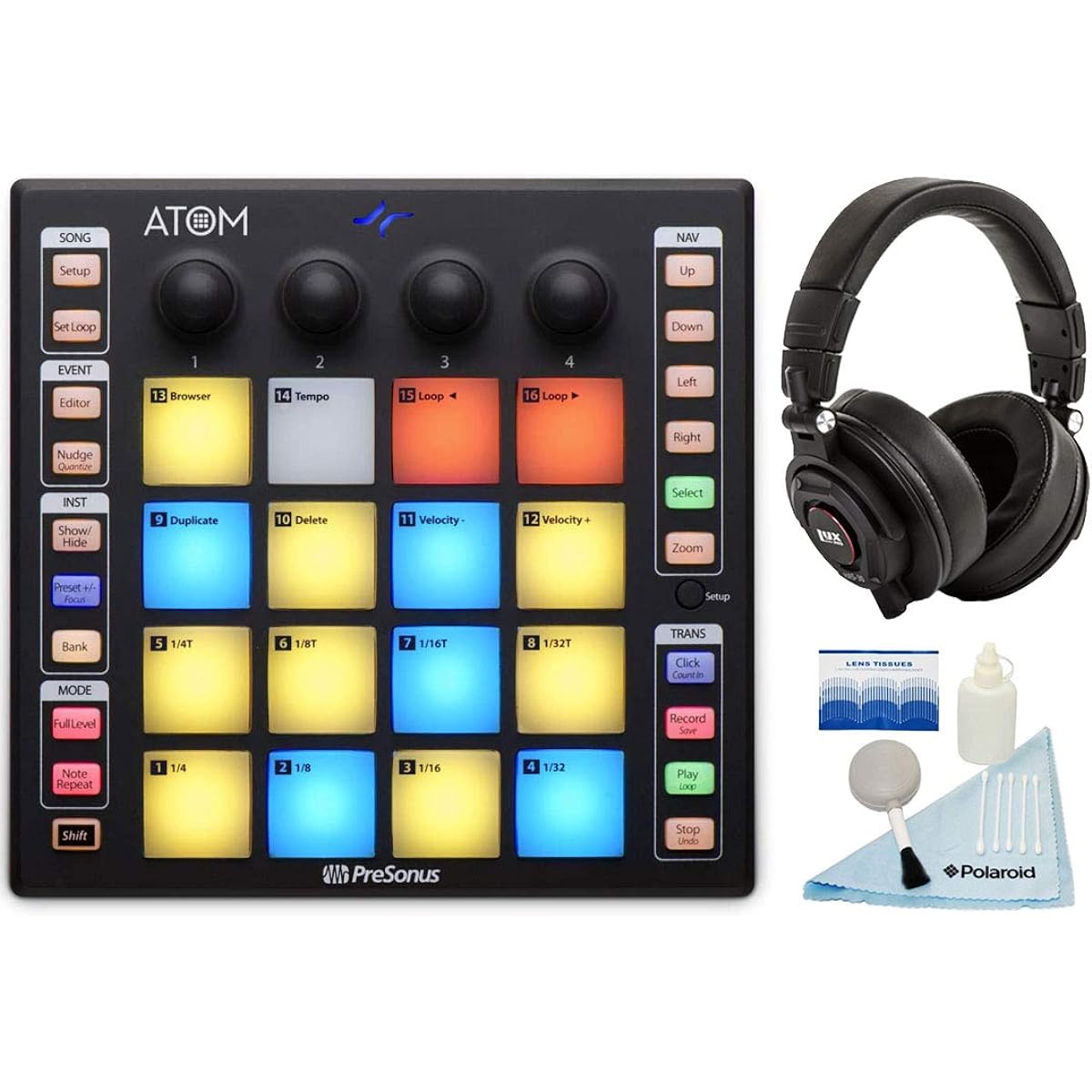 PreSonus ATOM MIDI Audio Portable Production Performance Pad Controller with Professional Studio Recording Headphones