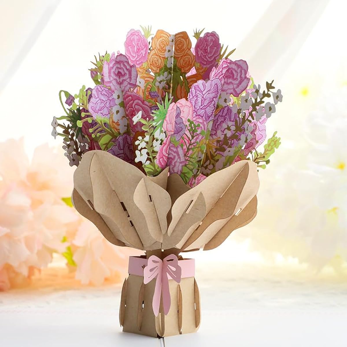 PrinFly Pop-up 3D Flower Bouquet Greeting Card for Anniversary, Wedding, Birthday, Mother's Day (Carnation)