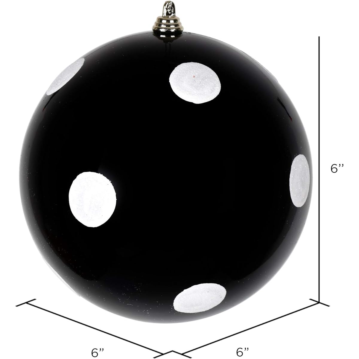 Vickerman 6" Black Candy Finish Ball Ornaments with White Glitter Dots, Bag of 4