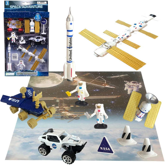 ArtCreativity Space Explorer Toy Kit - Astronaut Figurine and Pretend Play Set, Robotic Exploration Truck, Diecast Metal Vehicles, NASA Signs and More - Great Gift for Boys and Girls Who Explore