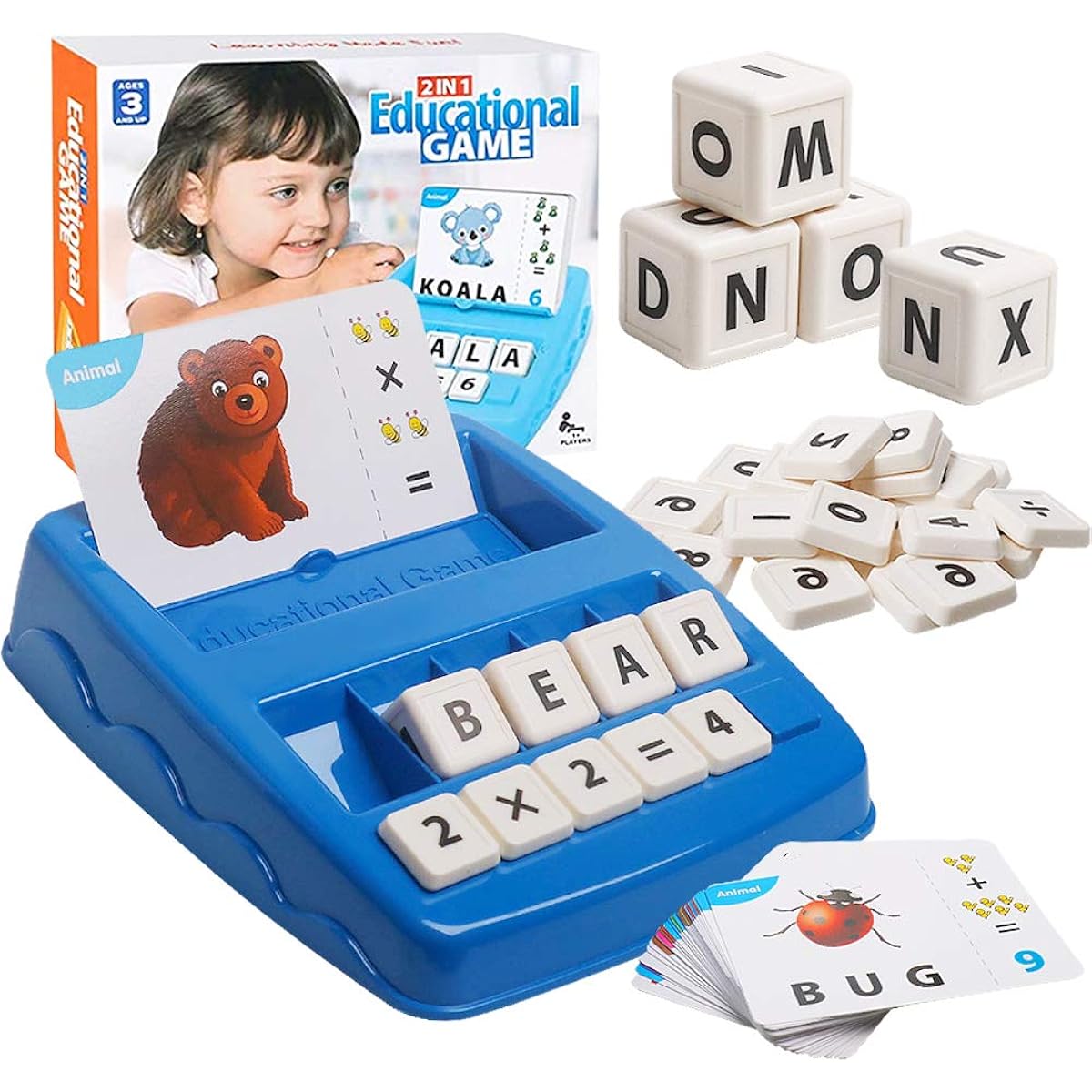 RAEQKS Matching Letter Game 2 in 1 Sight Words Flash Cards Alphabet Spelling Learning & Math Games for Kids 3-8 Educational Learning Toys Words Numbers Objects for Toddlers