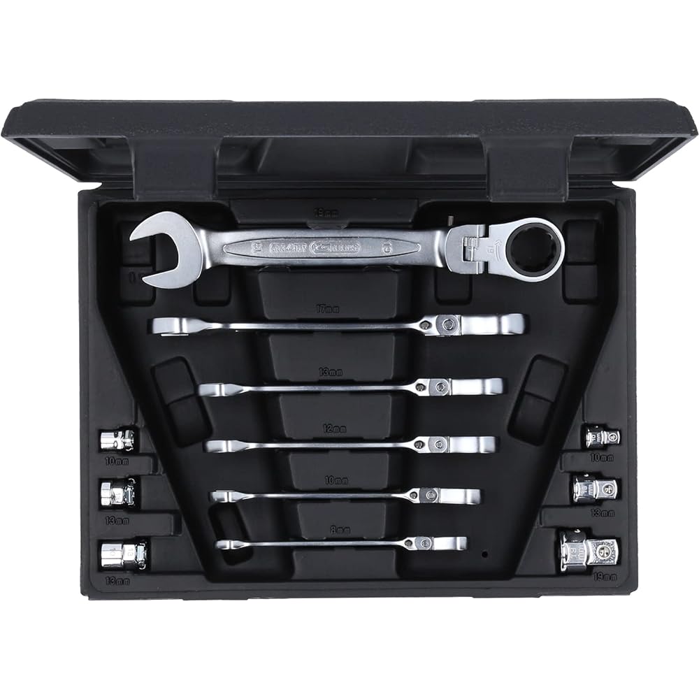 KS TOOLS GEARplus flexible locking combination ratcheting spanner set 12 pcs with adapters 503.4867