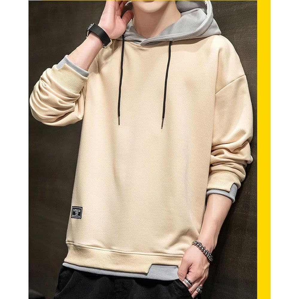 [KOTRBOY] Men's Parka, Long Sleeve, Autumn Clothes, Pullover, Hooded T-Shirt, Autumn, Winter, Plain, Simple, Stylish, Overcoat, Popular, Sweat Top, Loose, Cut and Sew, Big Silhouette, Casual, Loungewear, Stylish, Plain, Spring, Autumn, Winter, Street Sty