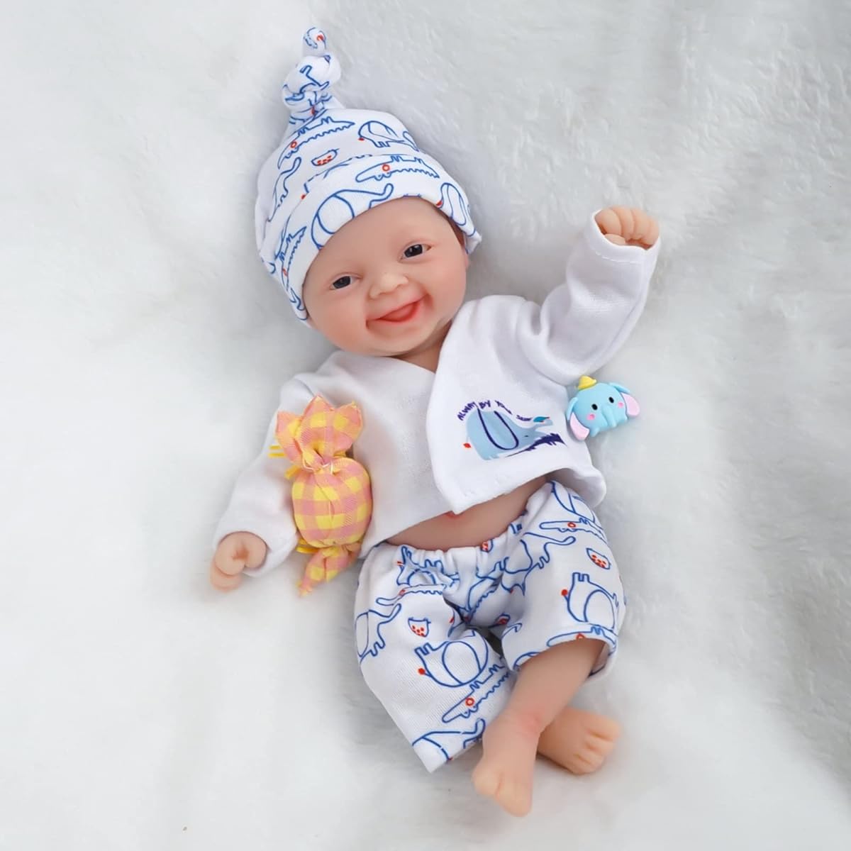 Miaio Reborn Baby Doll 7 Inch Silicone Doll Boy Mini Realistic Newborn Baby Doll Silicone Full Body Stress Relief Adult Handmade with Feeding & Bathing Accessories