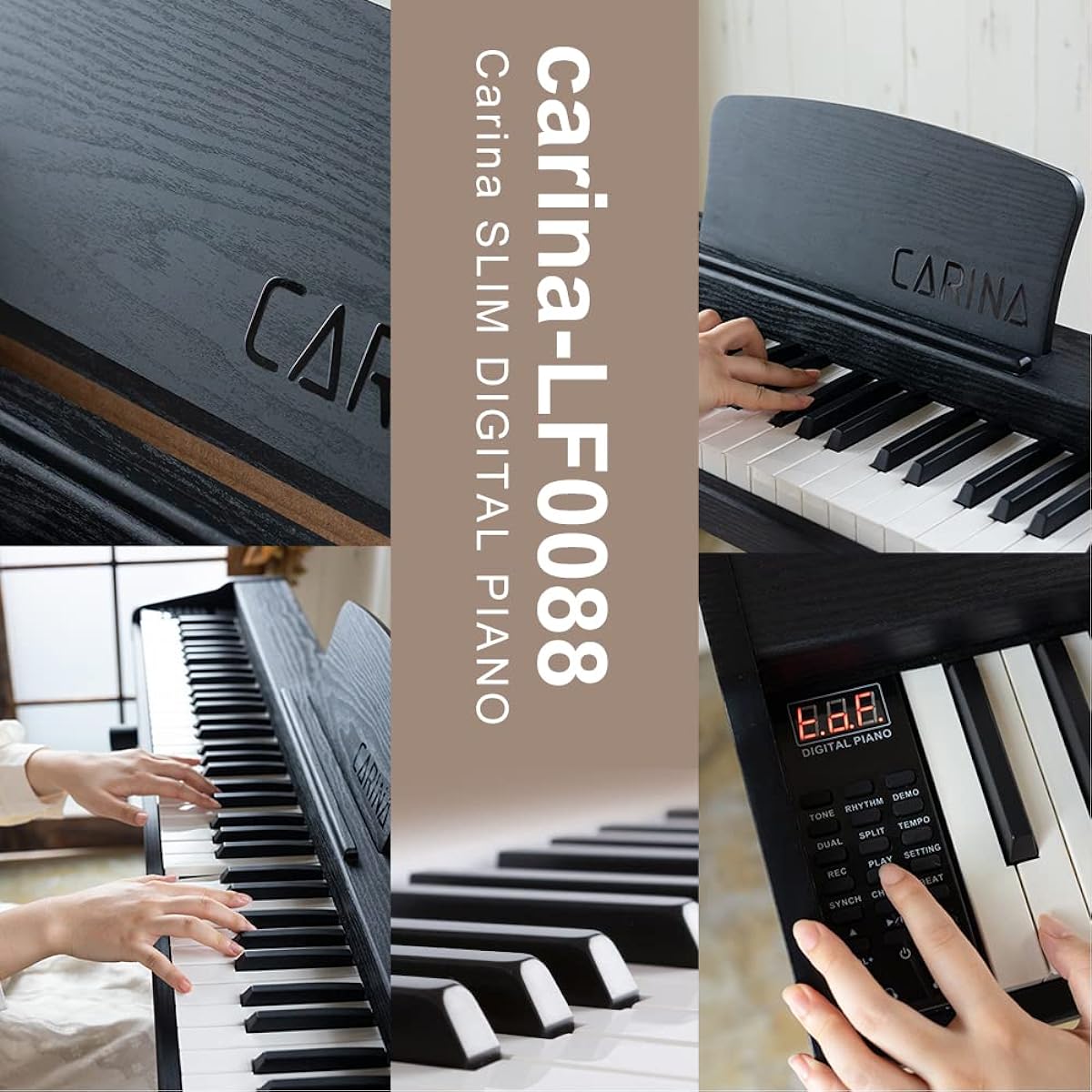 Carina Electronic Piano 88 Keyboard Wooden Design MIDI Compatible with Sustain Pedal (Black)