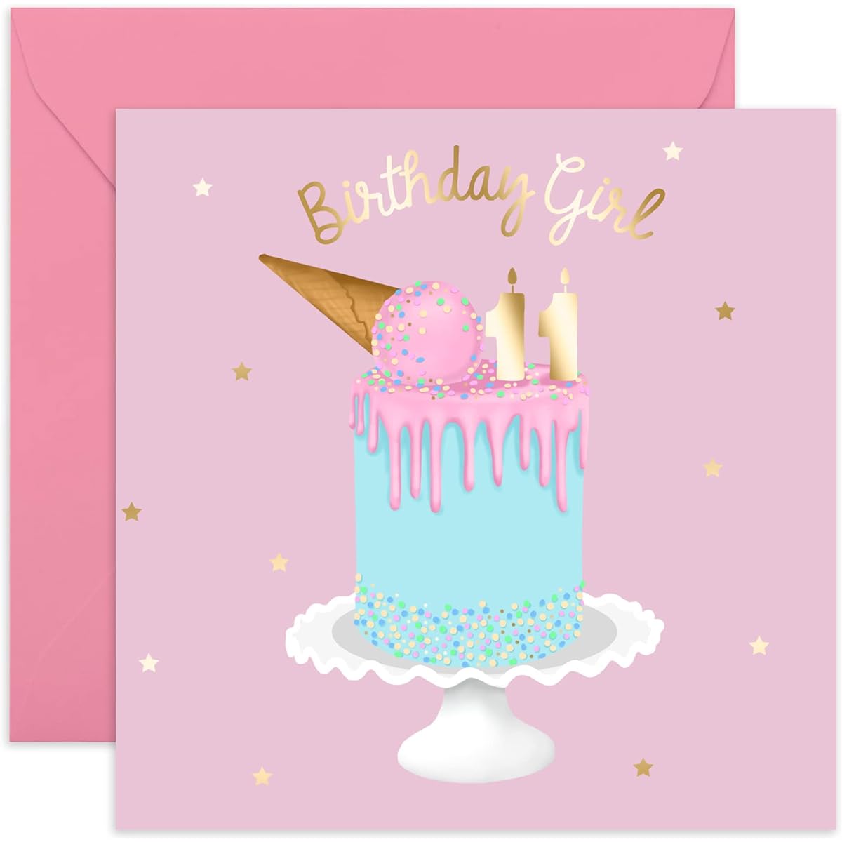 CENTRAL 23 - Cute Birthday Cards for Girls - 'Birthday Girl' - 11th Birthday - Sweet Birthday Cards for Her - Birthday Cards for Daughter - With Cute Stickers