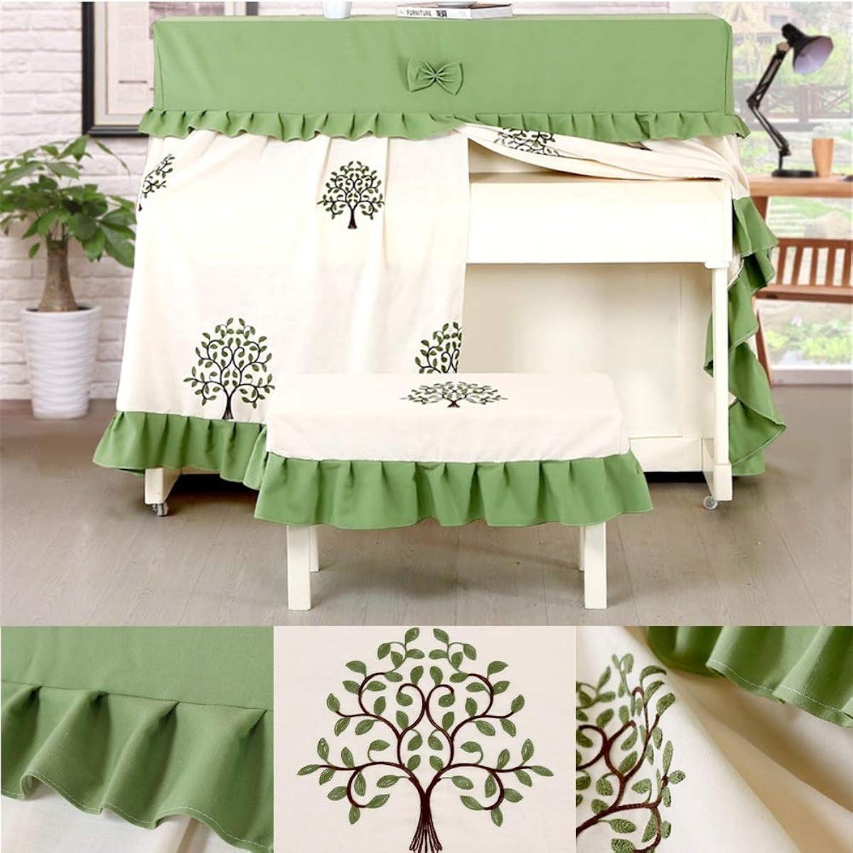 Musical Instrument Store Piano Cover Piano Cover Full Cover Modern Embroidery Piano Set Piano Cloth Piano Cover Elegant Feel (Color: Green, Size: 156 x 36 x 120cm)