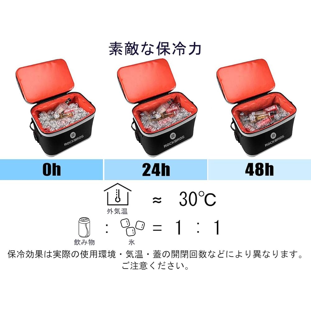 ROCKBROS Cooler Box, Small Soft Cooler Box, Cold Retention Power Approximately 48 Hours, 18L Large Capacity, Fishing, Camping, Lunch Boxes, BBQ, Cherry Blossom Viewing, Picnics, Fireworks, Stylish, Handbag, Shoulder Bag, Portable (Black)