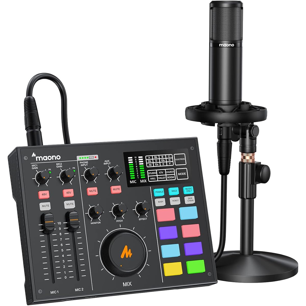 Maonocaster Audio Mixer Audio Interface DJ Mixer All-in-one Podcast Studio Compact Distribution Equipment with XLR Microphone Compatible with Youtuber Live Distribution Guitar Practice PC Recording Gaming (AM100K1)