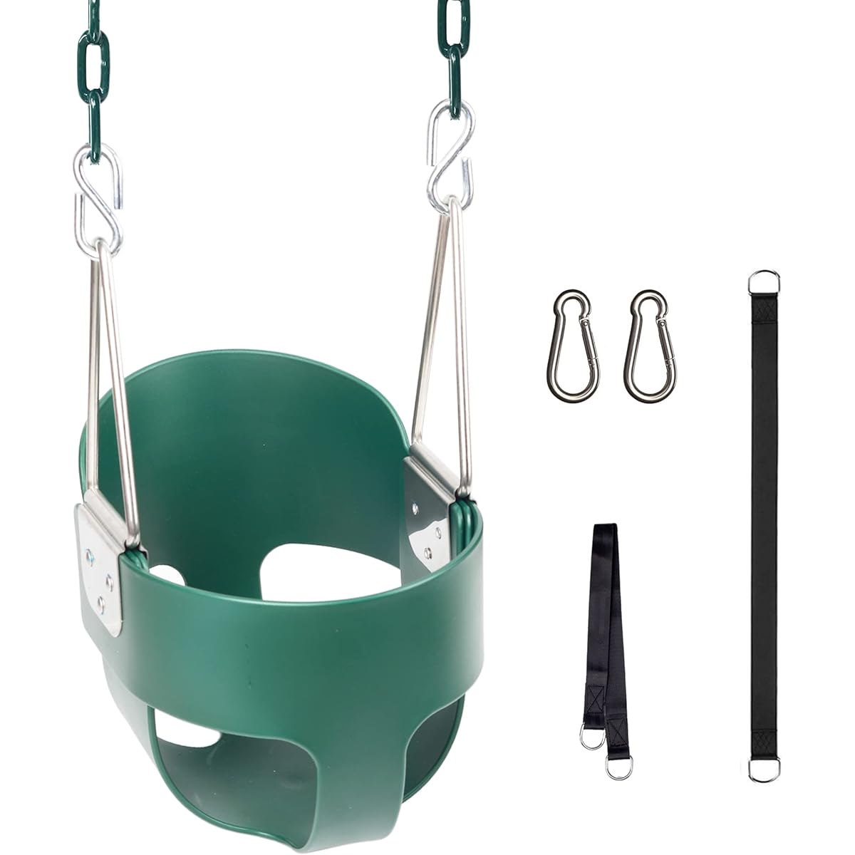 Toddler Swing, KINSPORY Balancoire Bebe & Baby Swing Outdoor, Heavy-Duty High Back Full Bucket Infant Swing Seat, 59" Coated Chains with Tree Straps for Swing Sets Outdoor Backyard (Green)