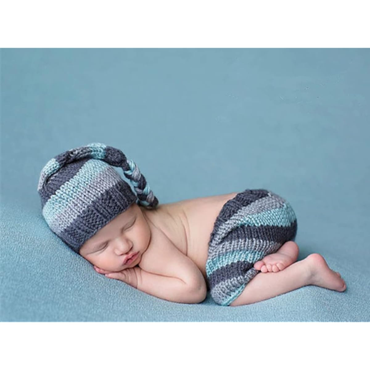 Coberllus Newborn Photography Props Crochet Knit Hat Pants Set for Boys Girls Photo Shoot